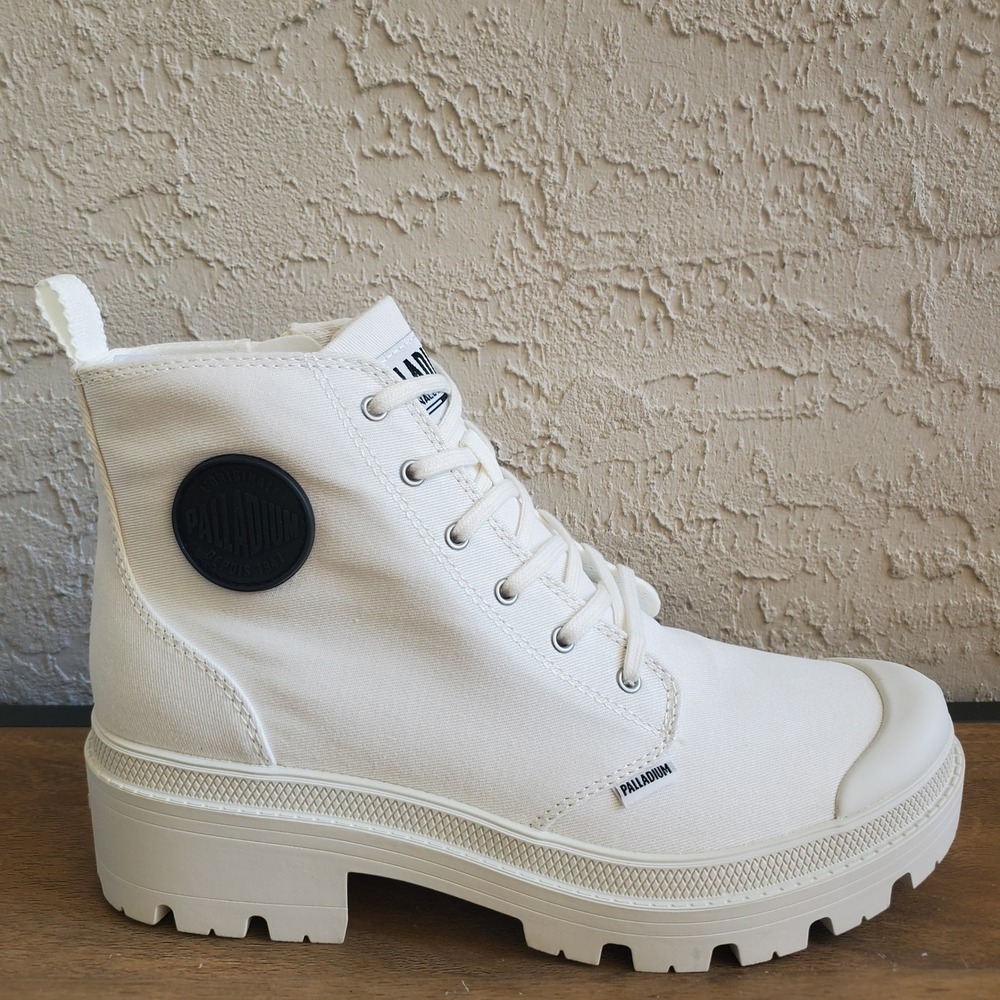 Palladium Pallabase Twill Boots Womens 9.5 Star White Canvas Platform Combat New